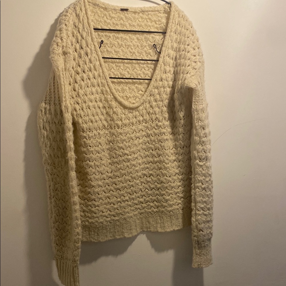 Free People Cozy Cream Knit Sweater